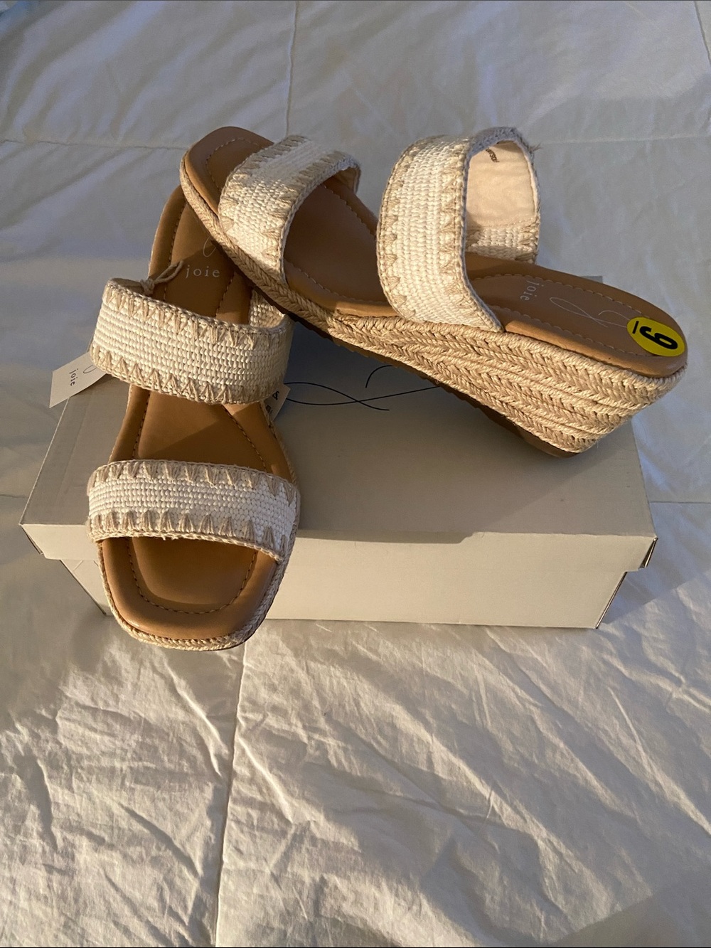 Joie Cream Woven Espadrille Wedge Slides